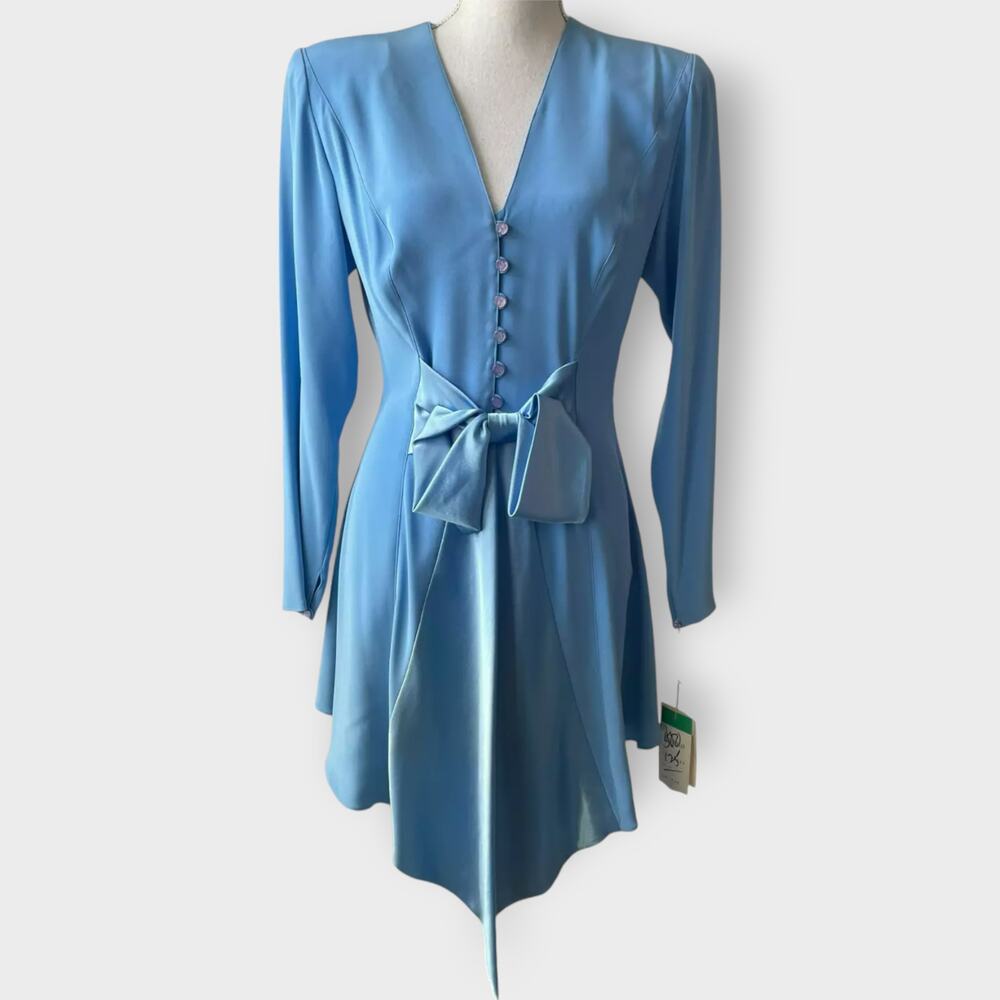 Heiser Egan Blazer Vintage Long Line Cornflower Blue Deep V Neck Size 10 Pastel
